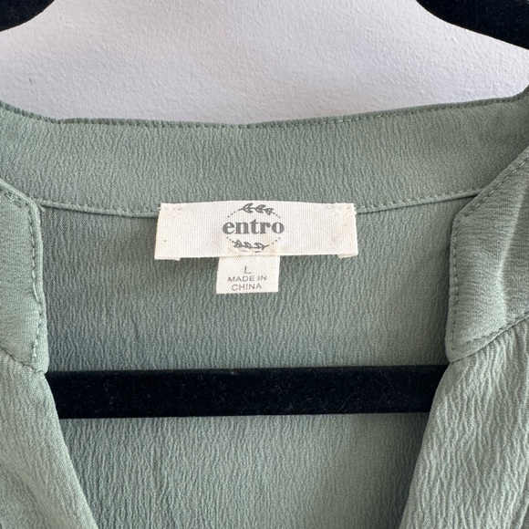 Entro Womens Sage Green Tiered Midi Dress ruffle sleeves size L Boutique - Picture 2 of 3